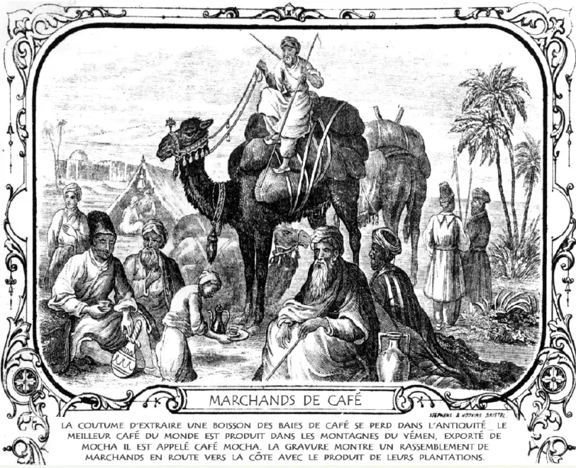 gravure marchands de café du yemen